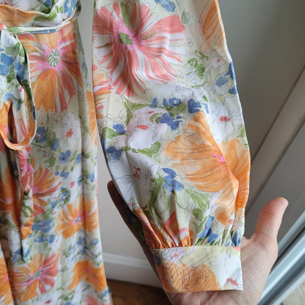 Rare Vtg OLGA Secret Wrap-Up Flower Burst Wrap Robe Small - Picture 3 of 11